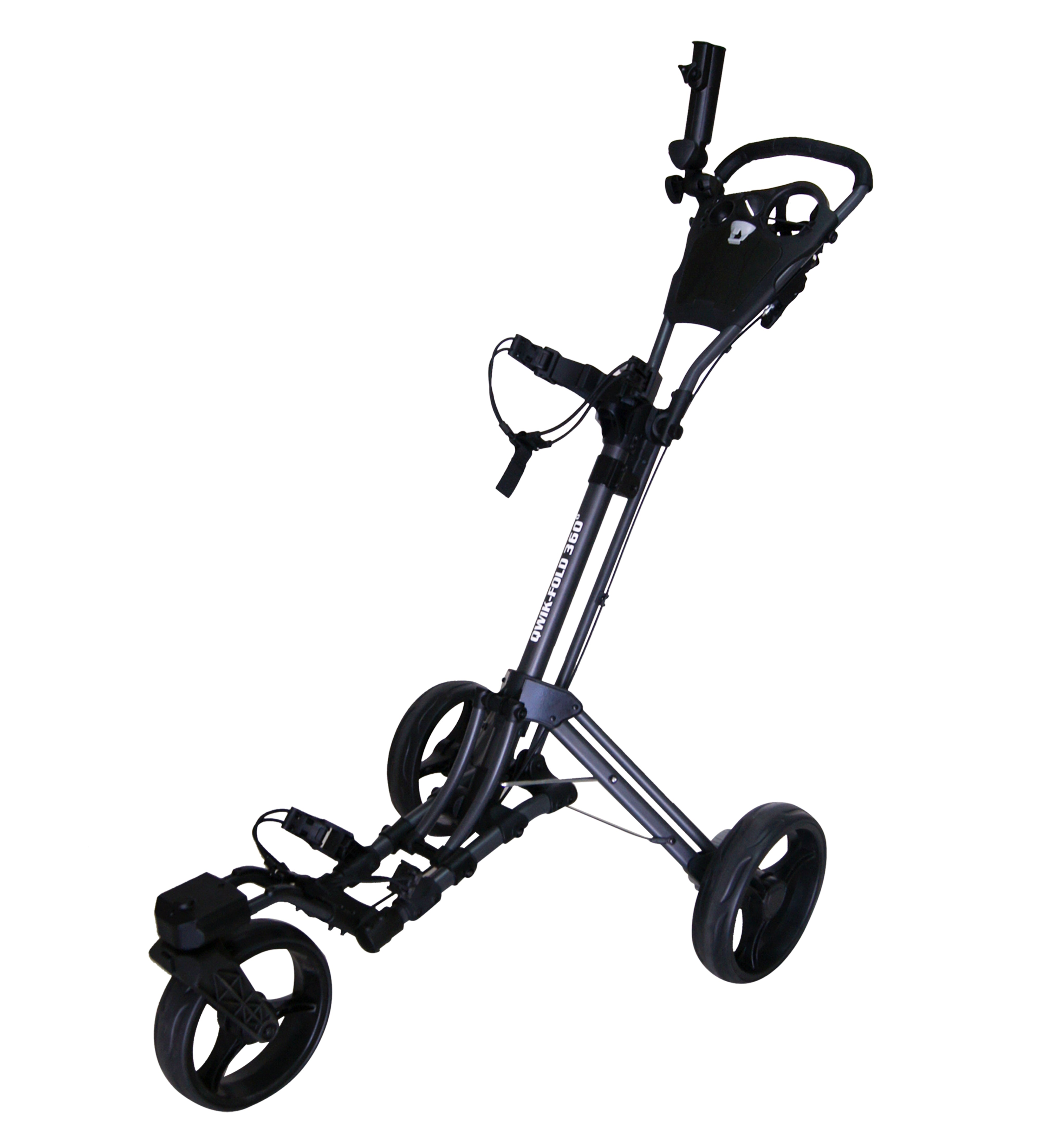 QWIK FOLD SWIVEL 3-WHEEL GOLF PUSH CART W/ UMBRELLA HOLDER (AVAILABLE
