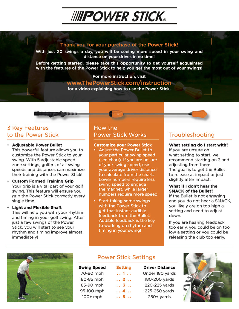 POWER STICK GOLF DISTANCE TRAINING AID - INCREASE SWING SPEED FOR MORE POWER & DISTANCE